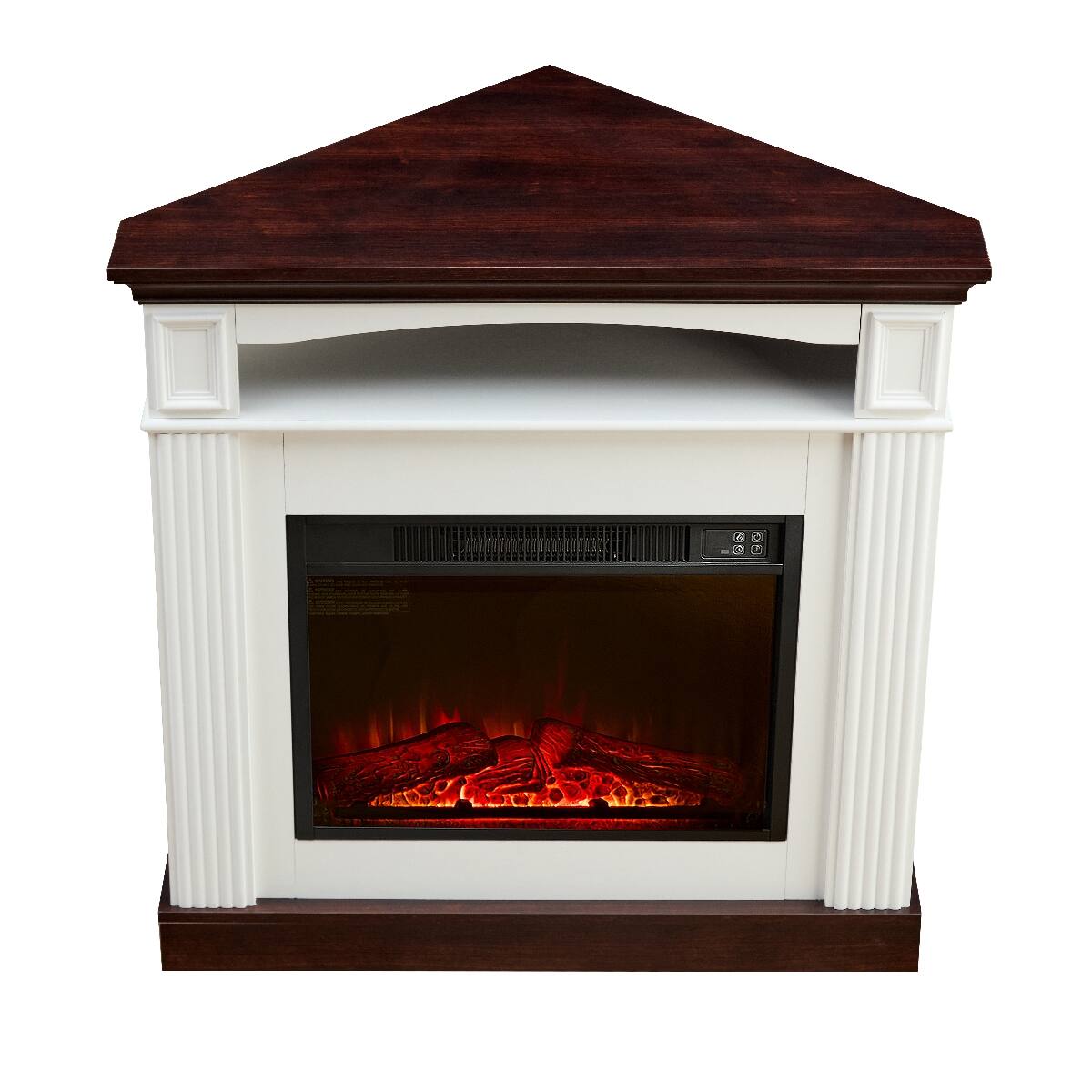 Front. Loheer - Loheer Corner Fireplace TV Stand with 23 Inch Electric Fireplace Insert, Cherry/White MDF Cabinet - Cherry, White.