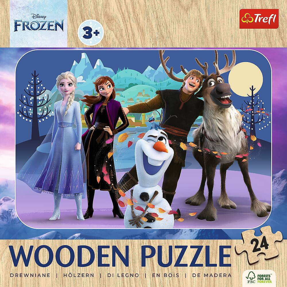Disney FROZEN 3+  
Trefl  
24 WOODEN PUZZLE DREWNIANE | HÖLZERN | DI LEGNO | EN BOIS | DE MADERA  
FORESTS FOR ALL FSC FOREVER
