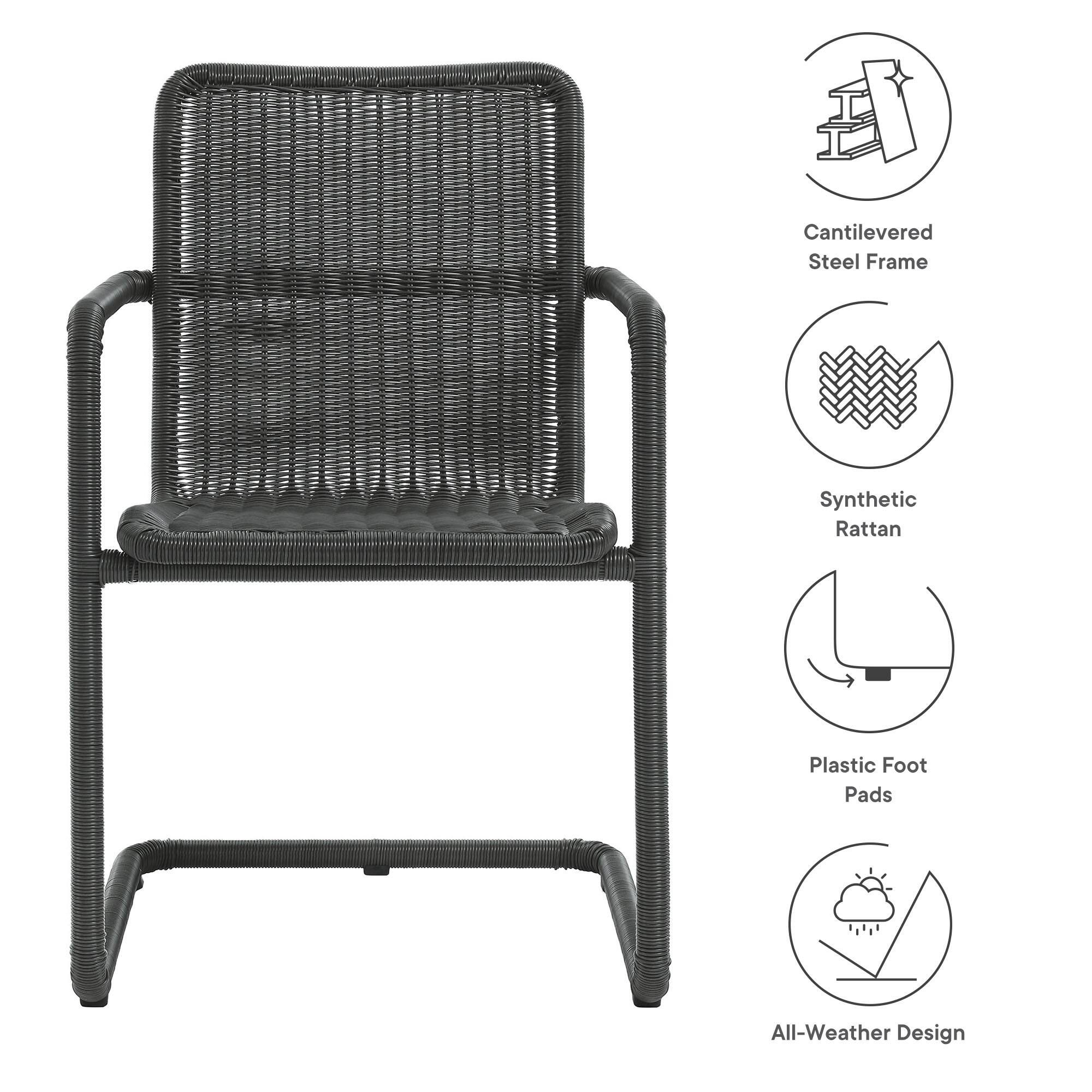 Cantilevered Steel Frame  
Synthetic Rattan  
Plastic Foot Pads  
All-Weather Design