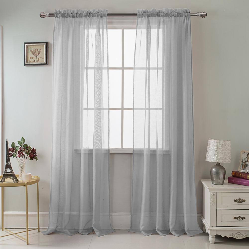 Alt View 2. Olivia Gray - Olivia Gray Celine Charcoal Sheer Curtain Panel - 55 x 90 Inch for Elegant Home Décor - Charcoal.