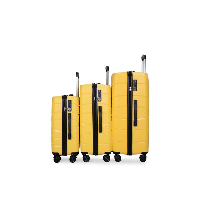 Angle. HTUTWOO - Hardshell Suitcase Spinner Wheels PP Luggage Sets - 3-Piece Set 20/24/28, TSA Lock, Lightweight, Durable - Yellow.