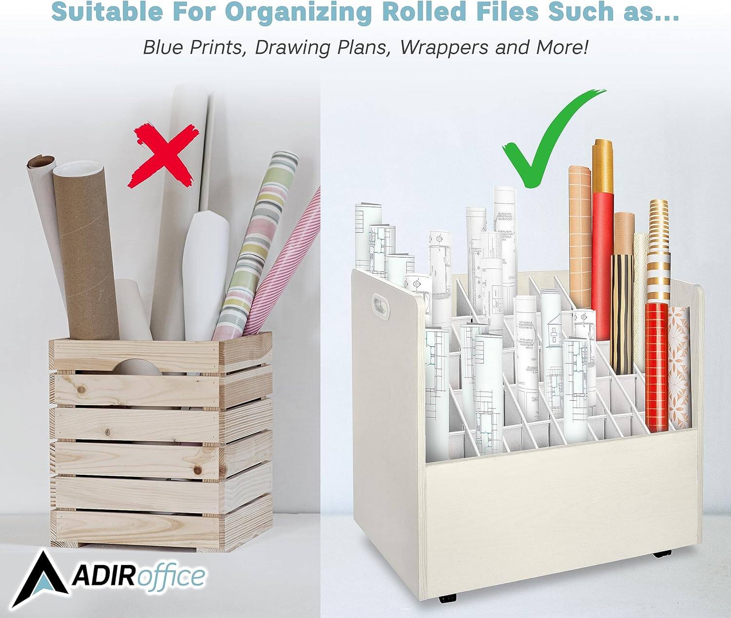 Suitable For Organizing Rolled Files Such as... Blue Prints, Drawing Plans, Wrappers and More! ADIRoffice