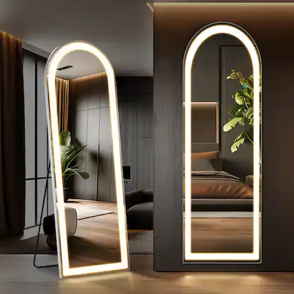Front. Anysun - 20" x 63" LED Floor Mirror with Rounded Corners - 3-Color Lighting, Floor Stand & Wall Mount Option.