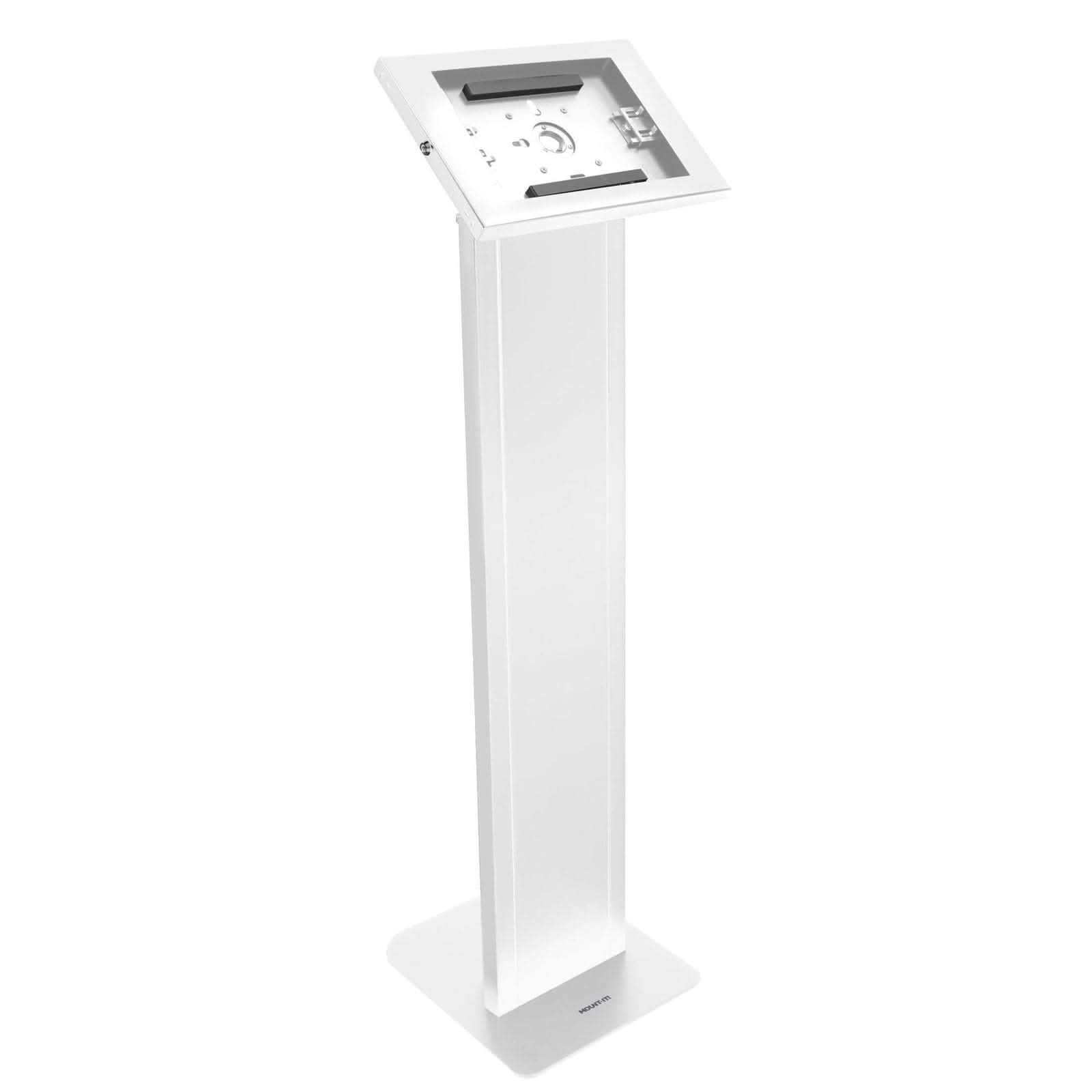 Left. Mount-It! - Anti‑Theft Floor Standing Tablet Kiosk with Adjustable Viewing & Locking Enclosure Tablets, White - White.