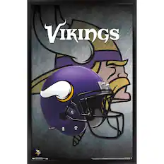 Front. Trends International - Minnesota Vikings 24.25'' x 35.75'' Framed Team Helmet Poster - Multicolor.