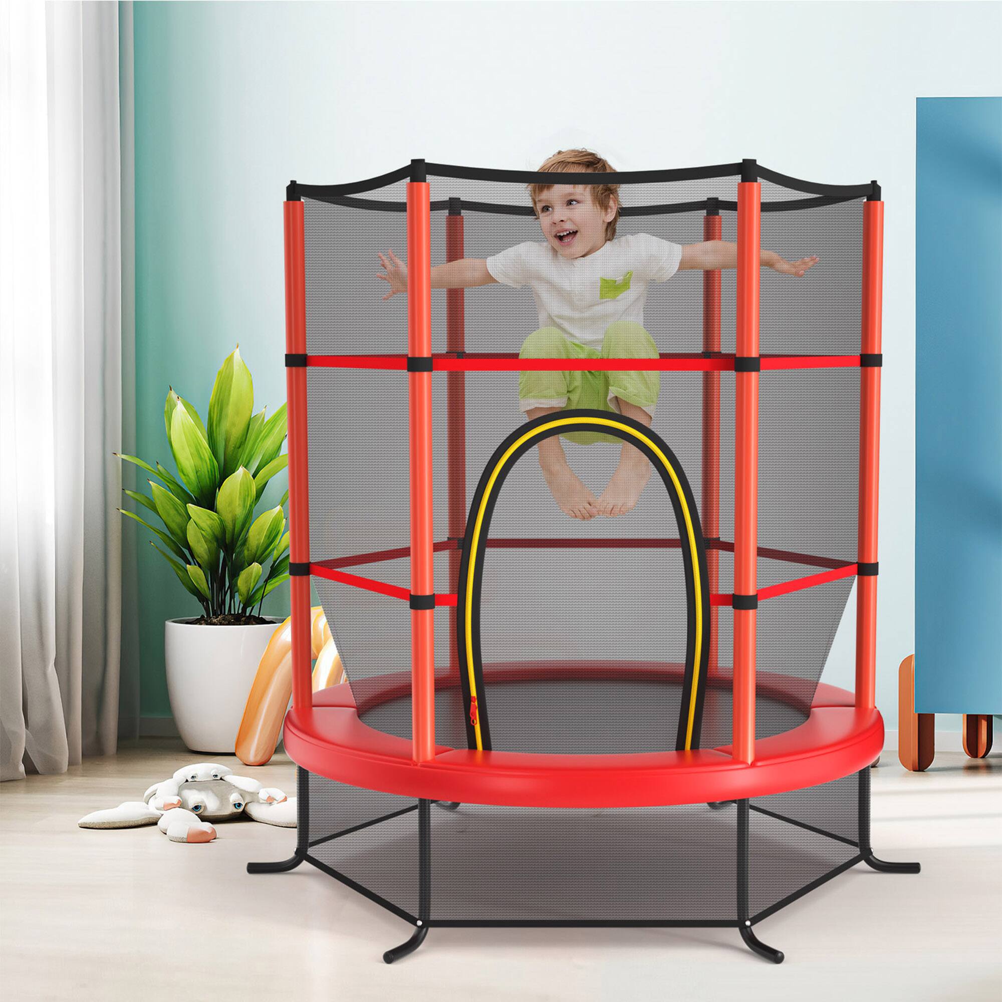 Alt View 2. Gymax - Gymax 55'' Recreational Trampoline for Kids Trampoline w/ Enclosure Net Red - Red.