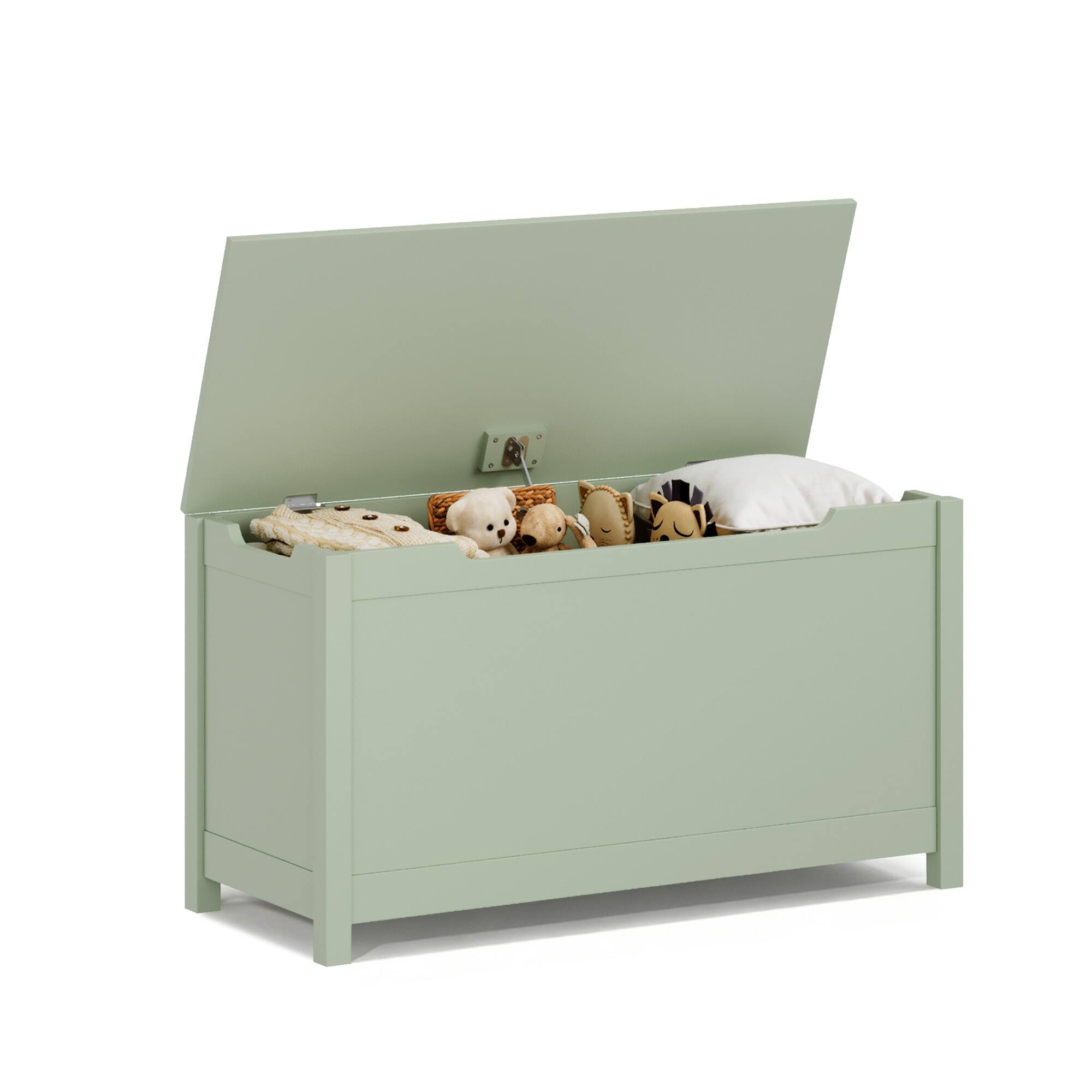 Alt View 4. Z-Edge - Kids Storage Bench, Wooden Toy Box Chest, Large Storage Cabinet with Safety Hinge for Playroom, Living Room or Entryway - Green.