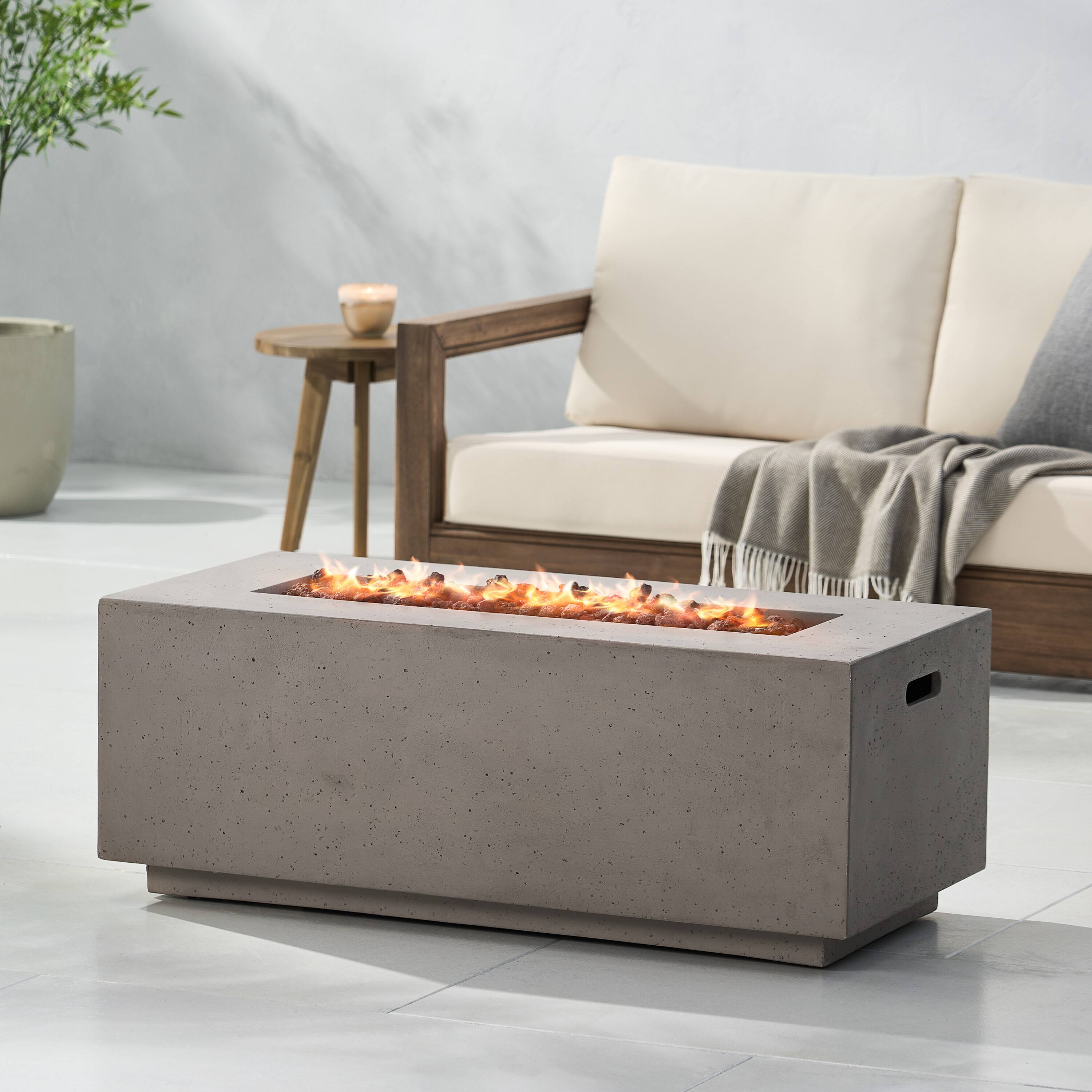 Front. APRILSOUL - 40 inch Outdoor 40000 BTU Rectangular MgO Concrete Propane Fire Pit Dark Grey - LIGHT GREY.
