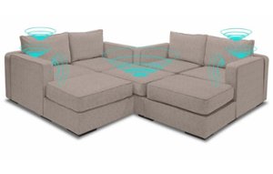 Lovesac - 7 Seats + 8 Sides Corded Velvet & Lovesoft with 8 Speaker Immersive Sound + Charge System - Venetian Taupe - Front_Zoom