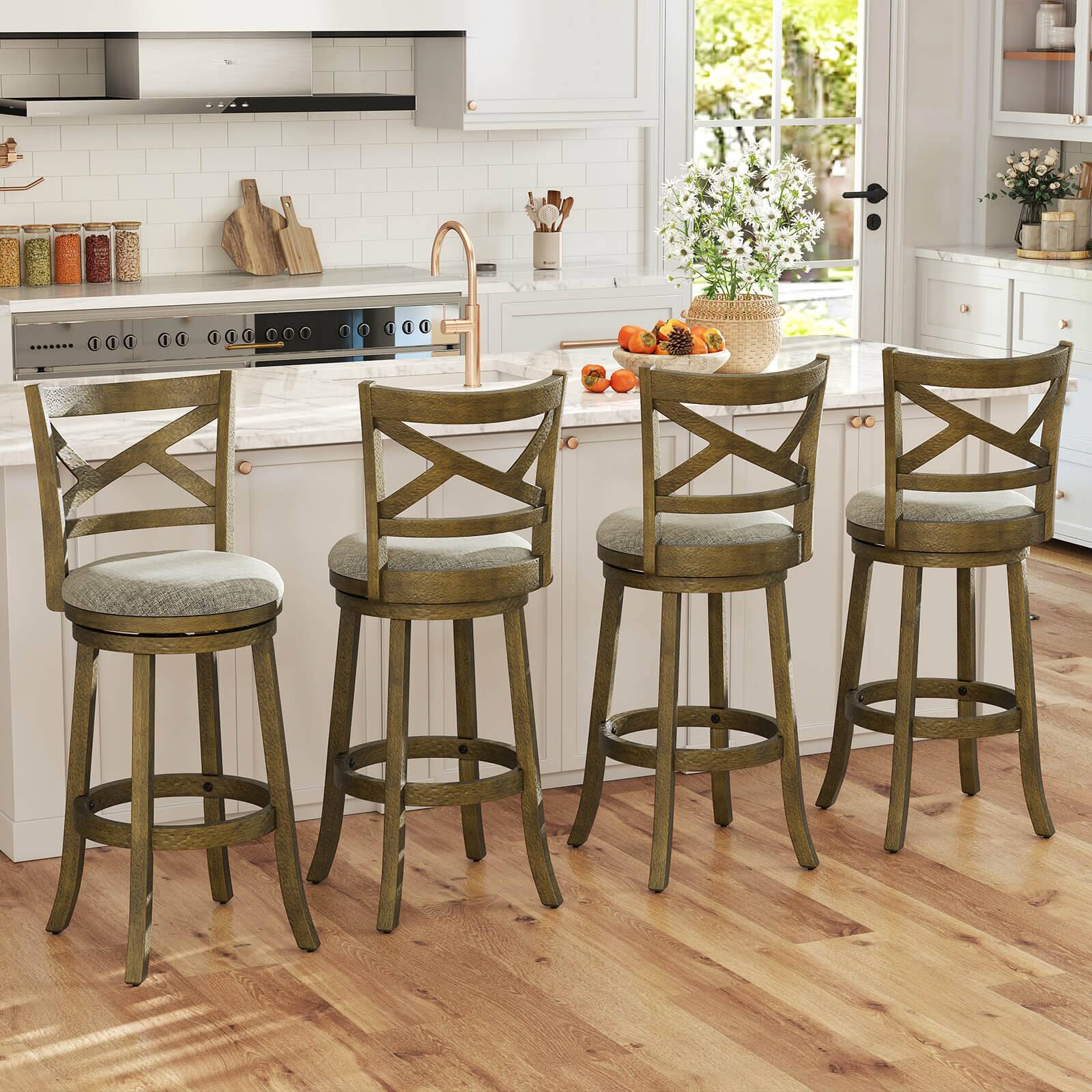 Alt View 4. Costway - Costway Swivel Bar Stools Set of 2, 30 Inch Bar Height Chairs with Backrests and Wood Frame - Antique Gray,Light Gray.