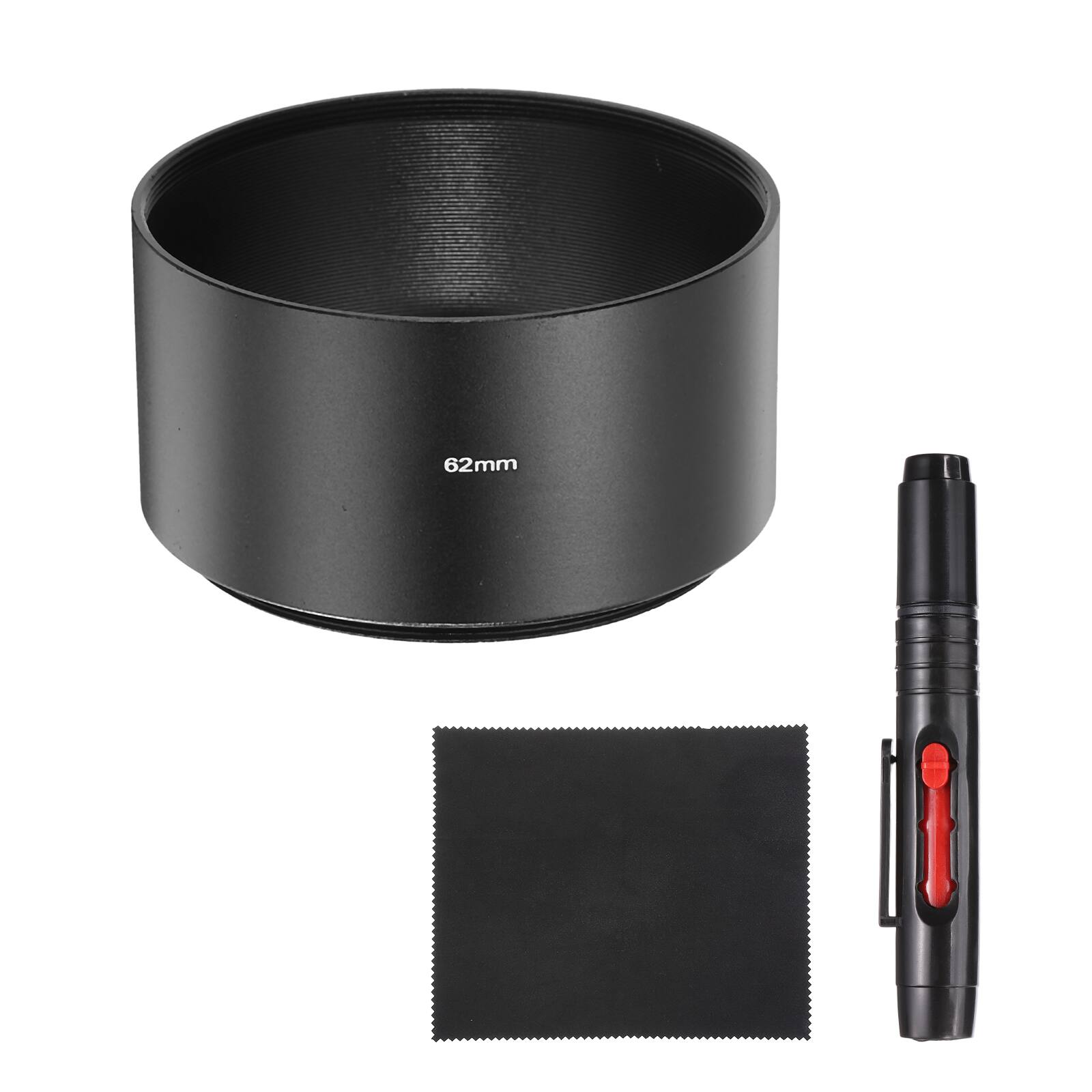 Front. Unique Bargains - Lens Hood Shade, 62mm Long-focus Metal Camera Cap Shade with Cleaning Cloth & Pen - Black.
