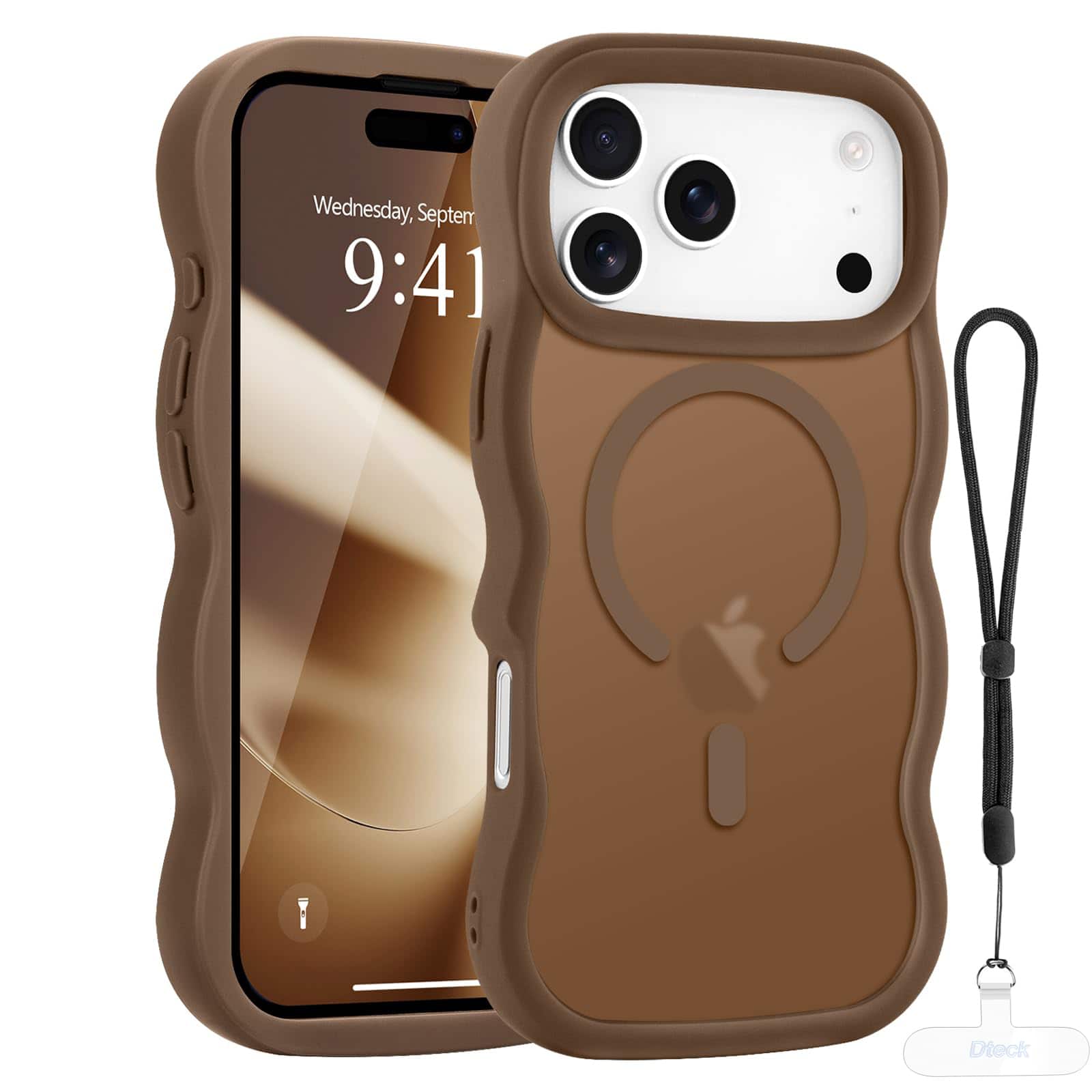 Dteck - Curly Wavy Frame Case for iPhone 17 Pro Max, Compatible with MagSafe, Shockproof Translucent Frosted Back Phone Cover - Brown price history on PriceWatchPro