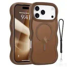 Dteck - Curly Wavy Frame Case for iPhone 17 Pro Max, Compatible with MagSafe, Shockproof Translucent Frosted Back Phone Cover - Brown