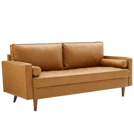 Front. Modway - Valour Tufted Vegan Leather Sofa by Modway - Brown.
