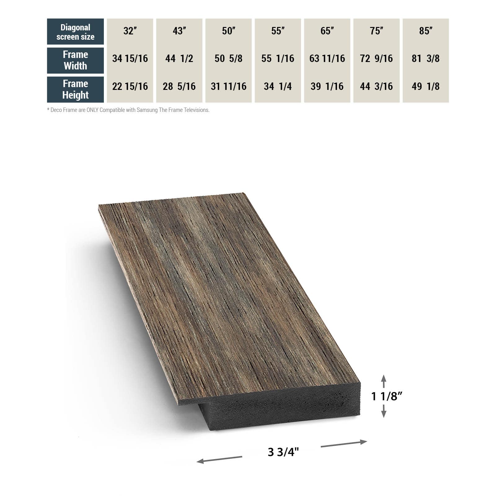 Alt View 13. Deco TV Frames - Premiere Bezel for Samsung the Frame TV - 85" - Distressed Barnwood.