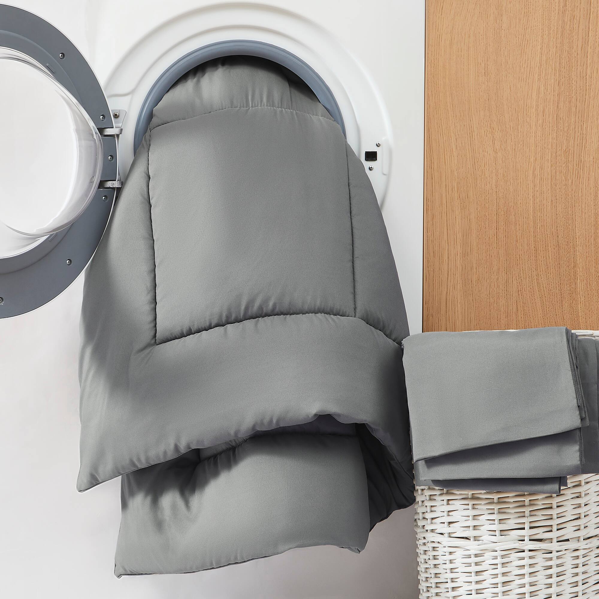 Alt View 1. Sweet Home Collection - All Season Reversible Bed-in-A-Bag Solid Color Comforter & Sheet Set, California King - Gray.