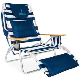 Ostrich - Deluxe 3N1 Outdoor Lawn Beach Lounge Chair with Footrest, Blue Stripe - Striped