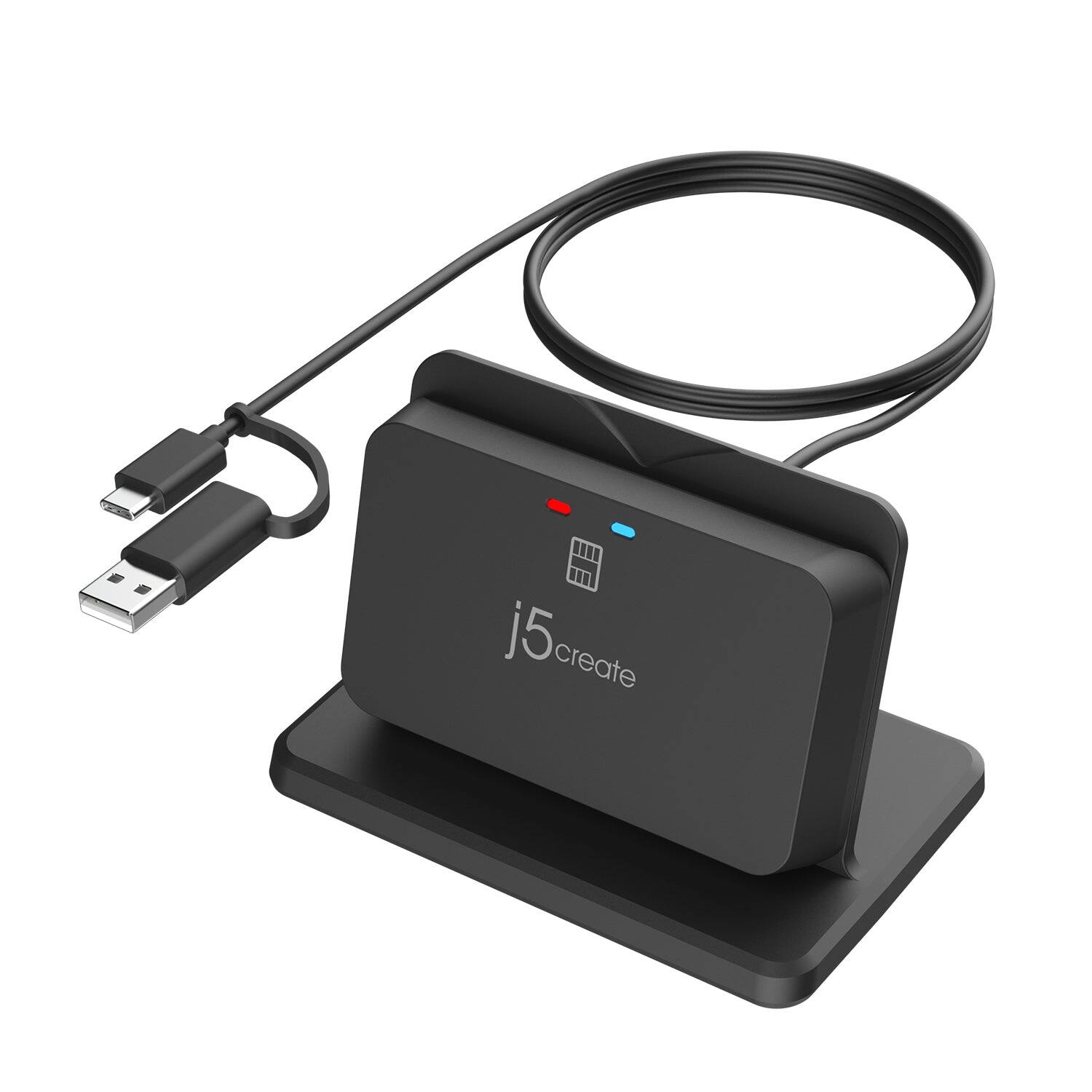 Angle. j5create - USB Smart Card / CAC Reader Stand - Black.