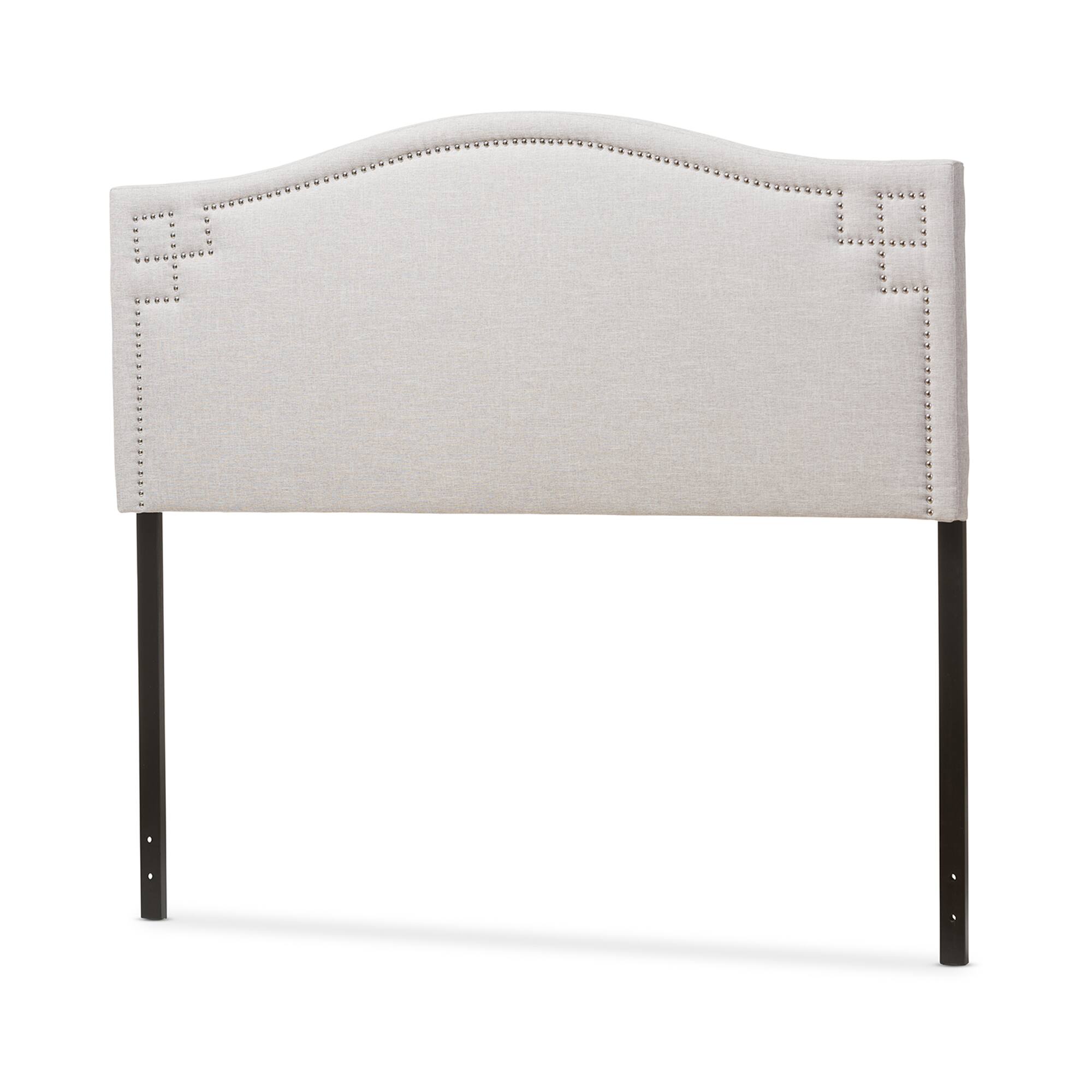 Angle. Baxton Studio - Aubrey Modern and Contemporary Fabric Upholstered Full Size Headboard - Greyish Beige.