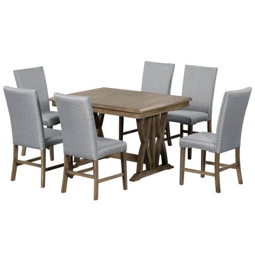 Alt View 4. LUCKY ONE - 7-Piece Mid-Century Set with 12" Leaf, 60" Extendable Dining Table and 6 Chairs - Gray.