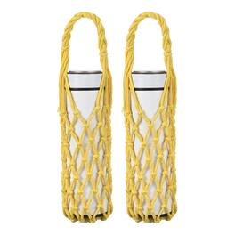 Unique Bargains - 2pcs Crochet Water Bottle Carrier Bag, Handwoven Cotton Rope with Braided Handle for Travel - Yellow