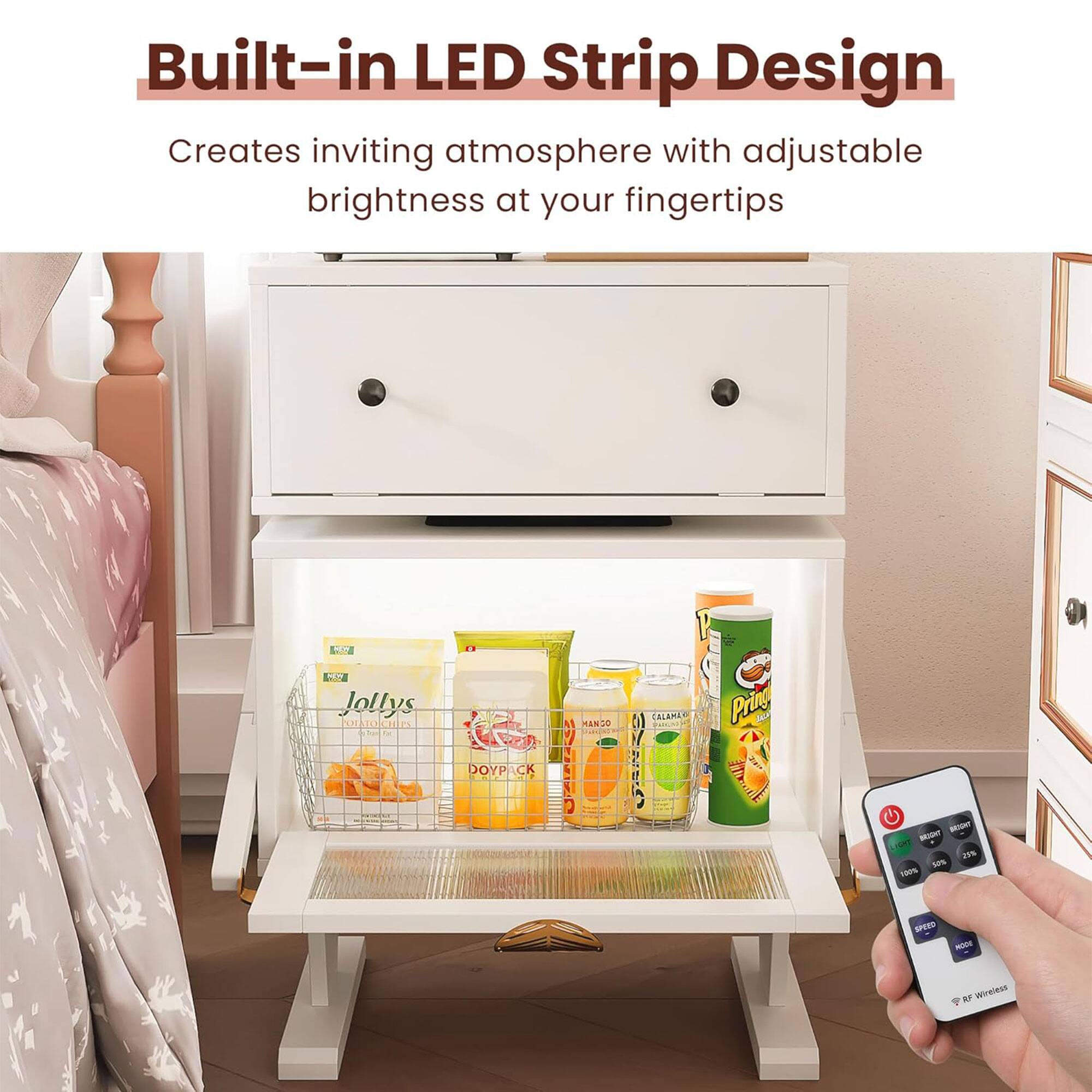 Built-in LED Strip Design  
Creates inviting atmosphere with adjustable brightness at your fingertips