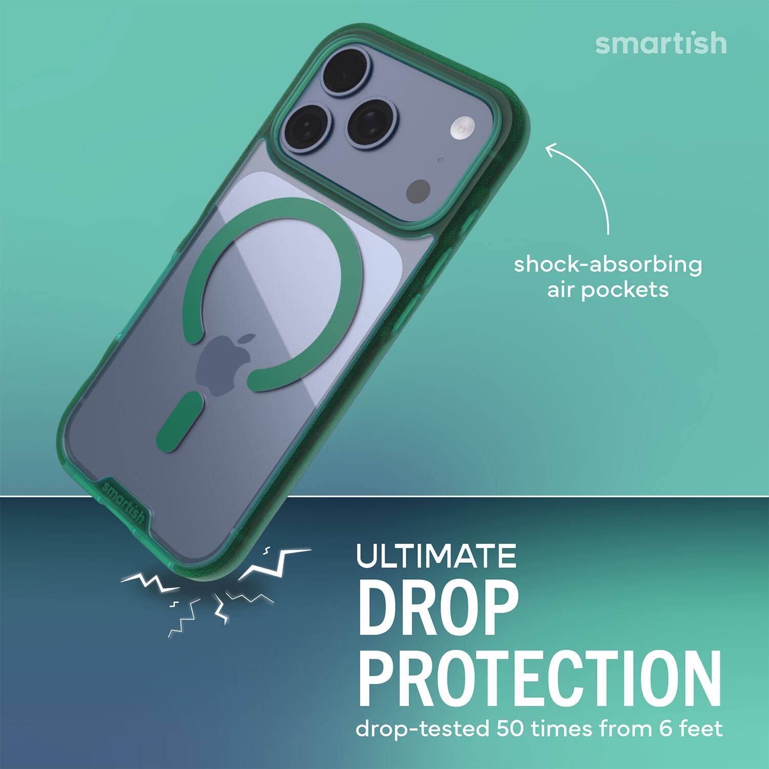 smartish shock-absorbing air pockets smartish ULTIMATE DROP PROTECTION drop-tested 50 times from 6 feet