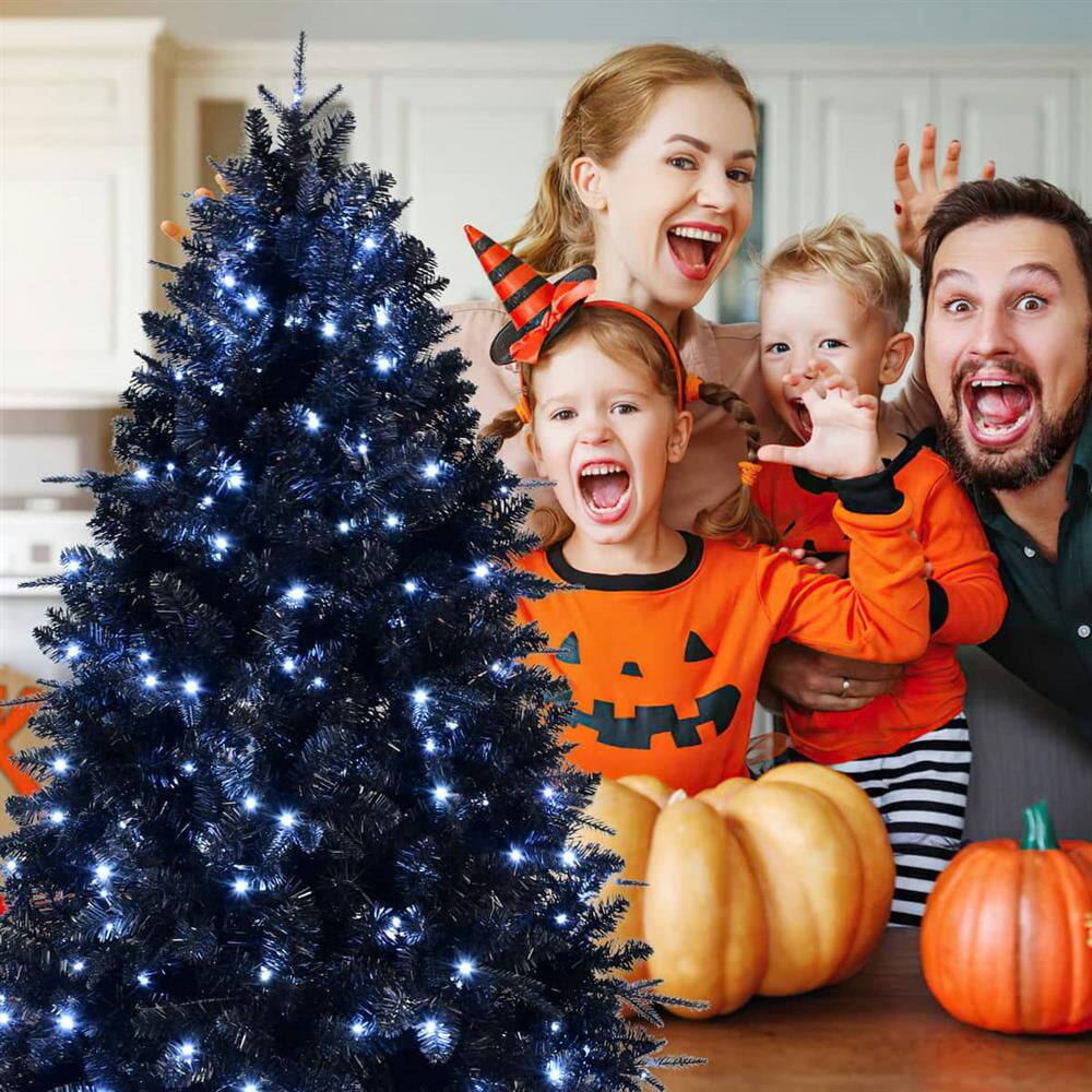 Alt View 1. Pefilos - 5Ft Pre-Lit PE/PVC Christmas Tree, Artificial Holiday Decor with 1076 Branch Tips, 250 Glowing Lights, Metal Base - Black.