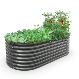 A Anleolife - Metal Oval Raised Garden Bed Planter Box for Planting Vegetables Flowers Herb (72 in. L x 36 in. W x 24 in. H) - Gray