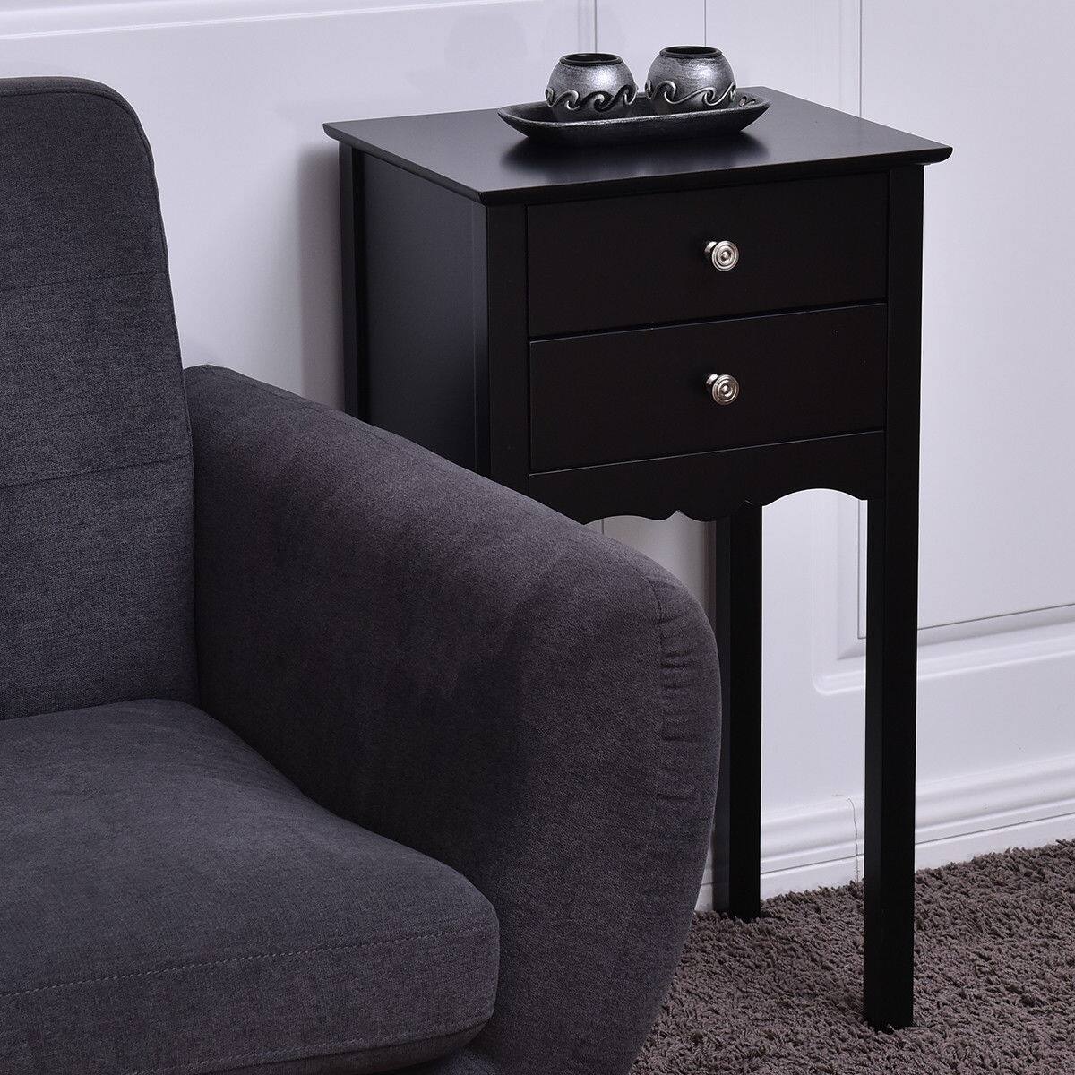 Alt View 3. Gymax - Gymax 2 PCS Side Table End Accent Table Night Stand W/ 2 Drawers Black - Black.