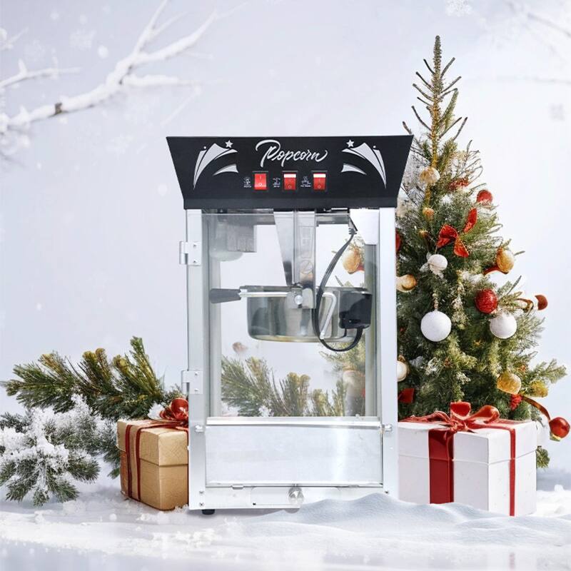 Angle. GOODSILO - Commercial Popcorn Maker Machine, 12 Oz Kettle, Stainless Steel, Tempered Glass, 850W Countertop Popper - Black.