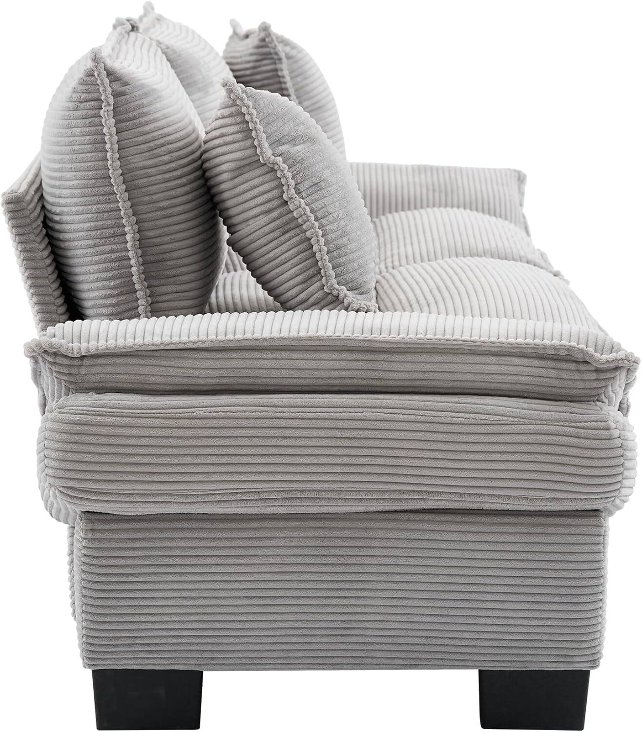 Alt View 4. Trinkets Crazed - 84" Cloud Corduroy Loveseat Sofa, Modern Comfy Upholstered 2 Seater Sofa Deep Seat Sofa with 2 Throw Pillows - light gray.