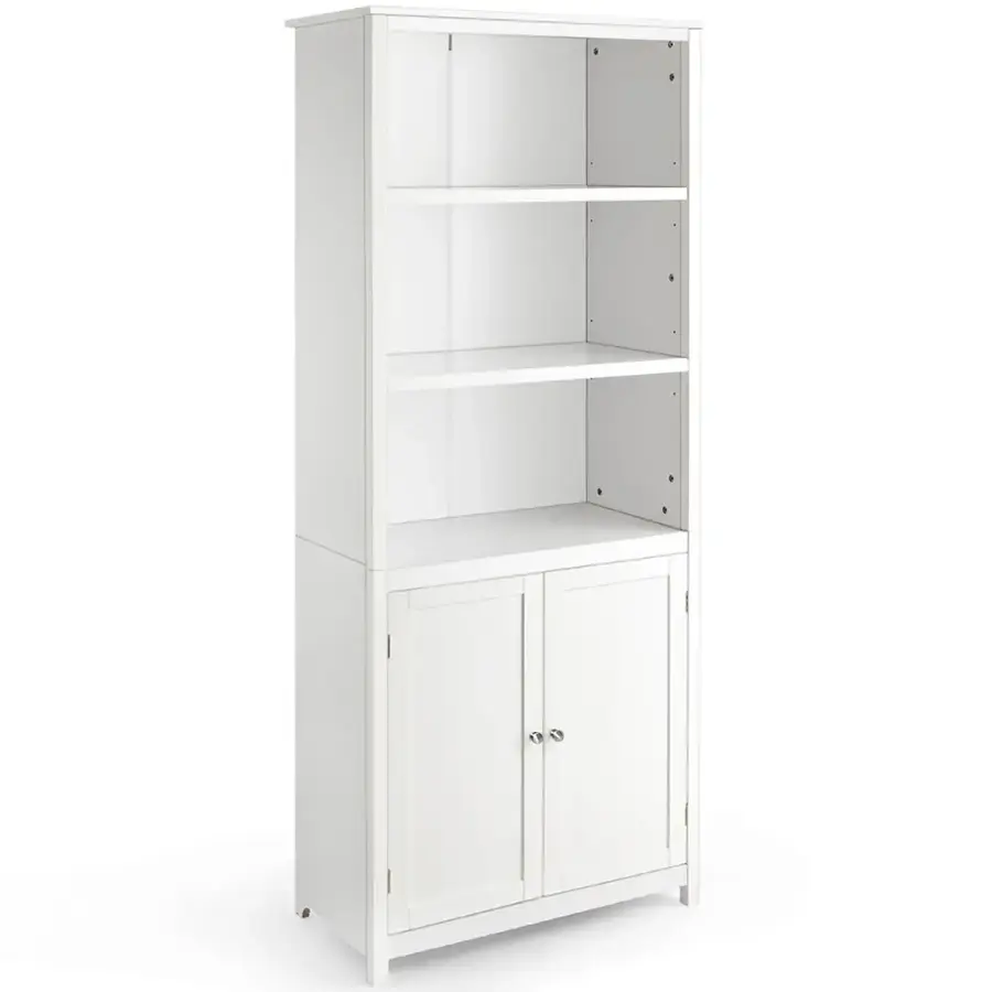 Alt View 17. Costway - Bookcase Shelving Storage Wooden Cabinet Unit Standing Display Bookcase W/Doors - White.