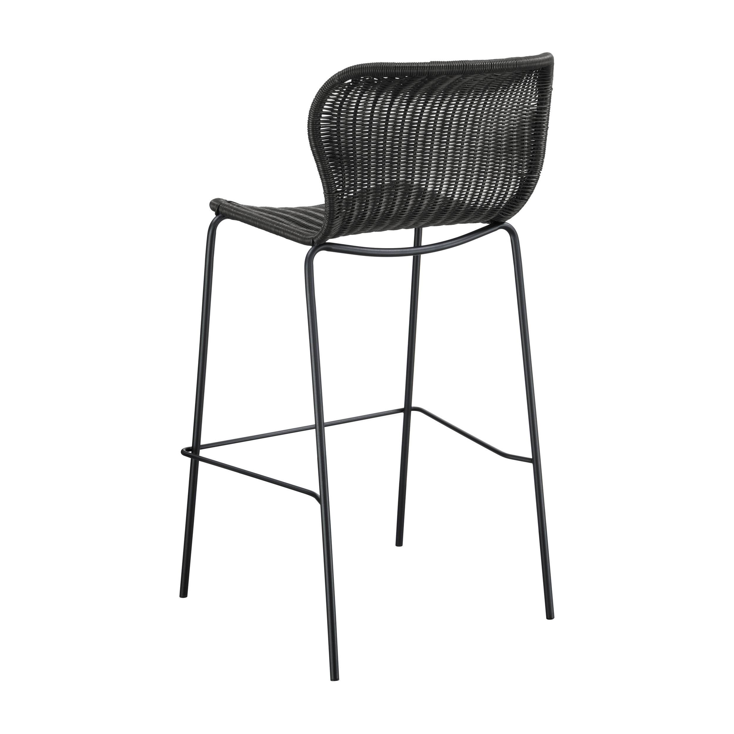 Back. Manhattan Lane - Qob 30 Inch Set of 2 Barstools, Woven Rattan Seat, Metal Frame - Black, Brown.