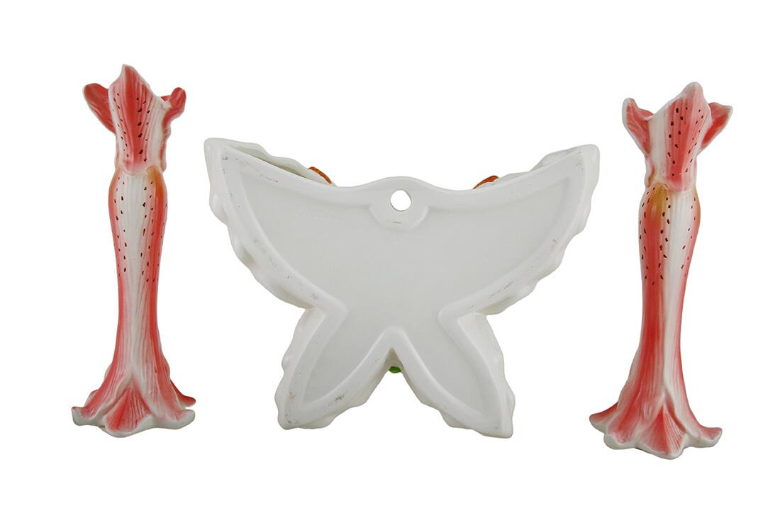 Alt View 2. Zeckos - 3 Pc. Pink Tiger Lily Flower Candle Holder and Butterfly Vase Set - Pink.