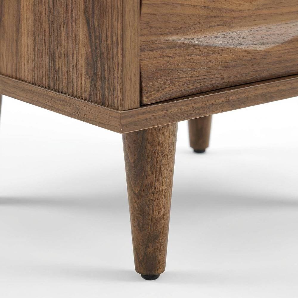 Alt View 1. FurniFact - Brown Wooden Nightstand with Two Drawers and Sleek Modern Design - Brown.