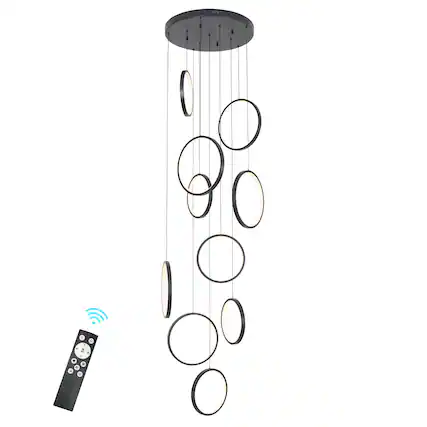 Front. Umeiluce - 10 Lights Dimmable LED Geometric Chandelier Hanging Pendant for Staircase Stairs - Matte Black.
