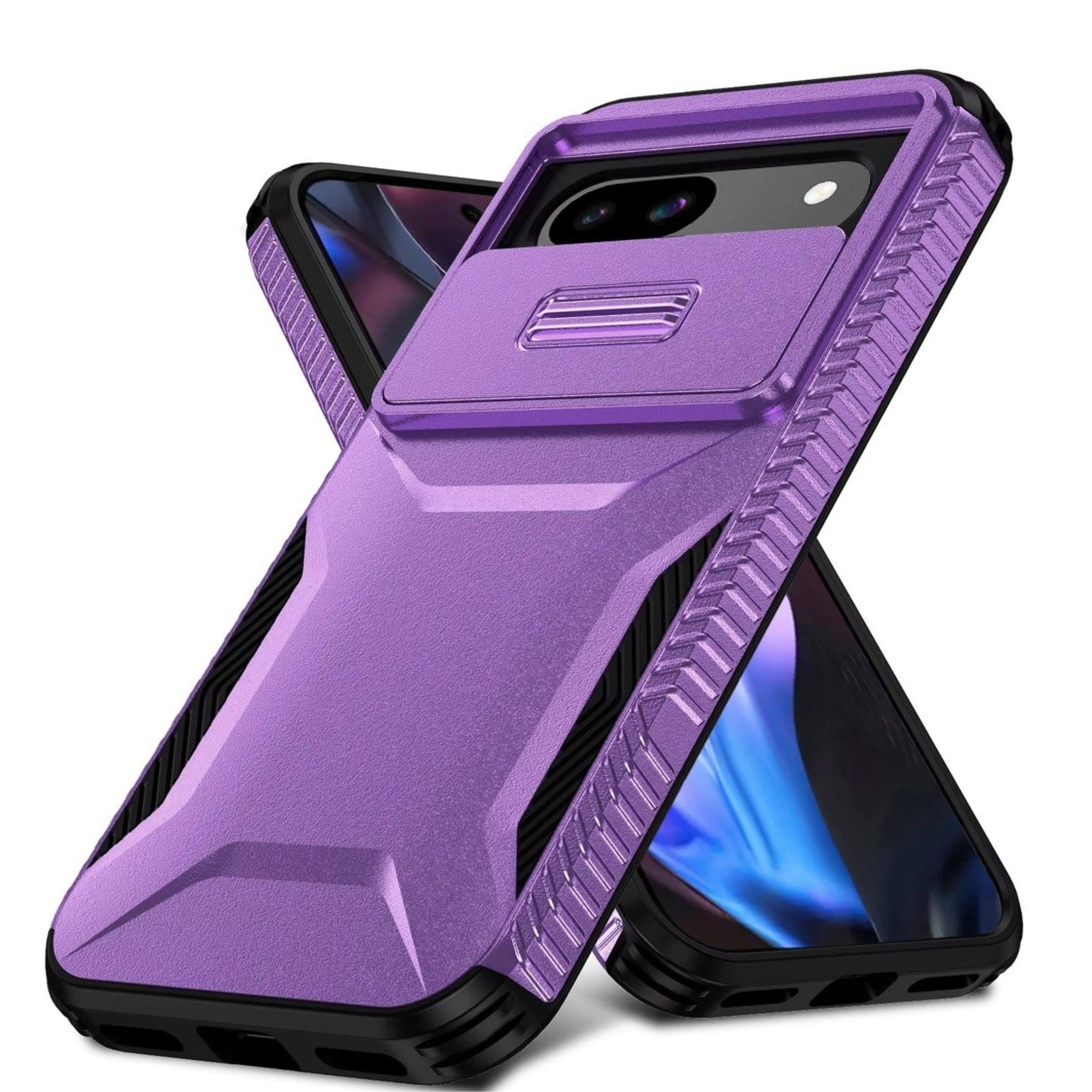 Left. Kitcheniva - Hybrid Sliding Lens Protection Case With Tempered Glass For Google Pixel 9a Purple - Purple.