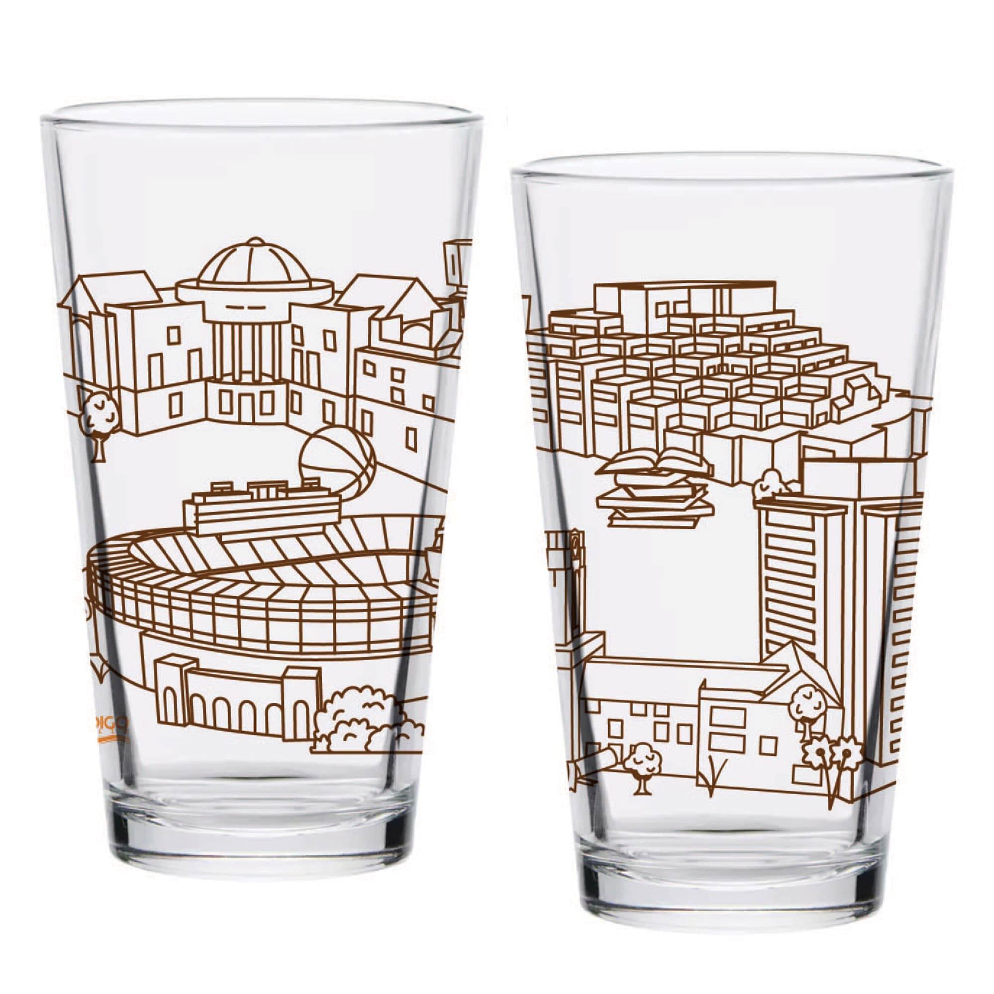 Alt View 1. Indigo Falls - Tennessee Volunteers Two-Pack 16oz. Campus Line Art Pint Glass Set - Multicolor.