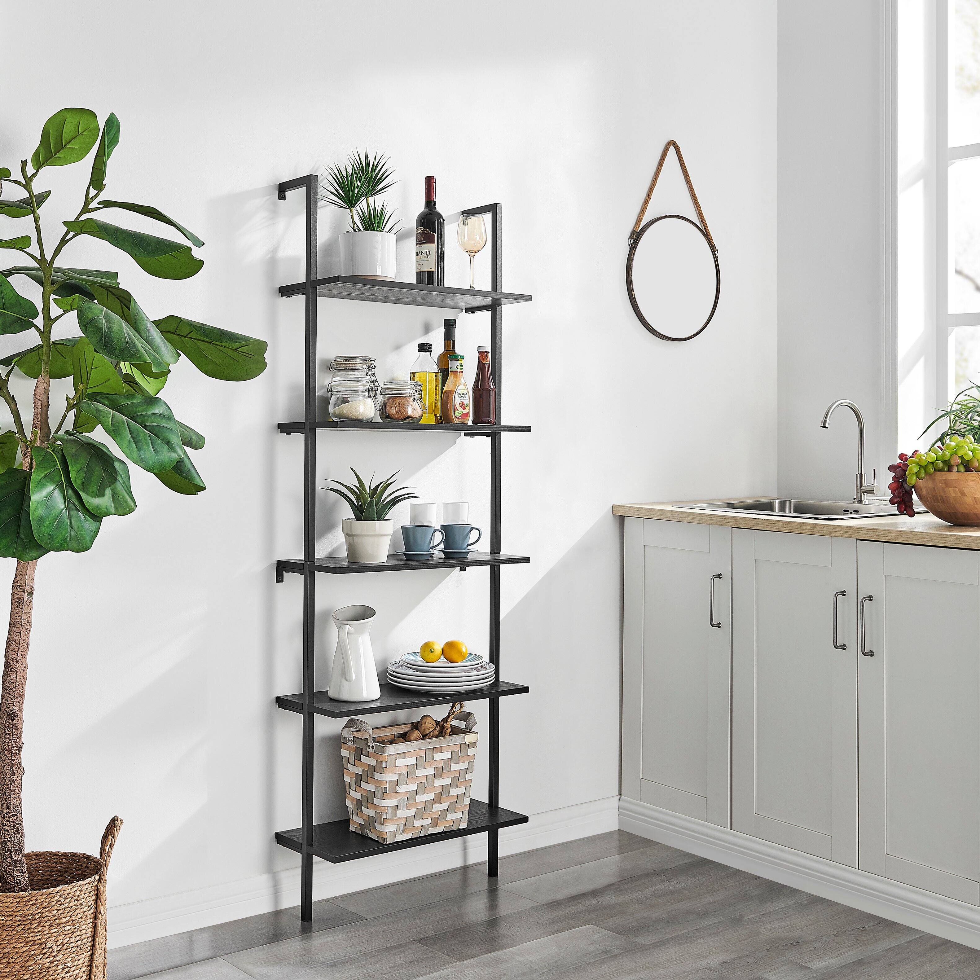 Alt View 5. Danya B - Everett 5-Tier Open Display Wall Mount Ladder Shelf - Black/Black - Black/Black.