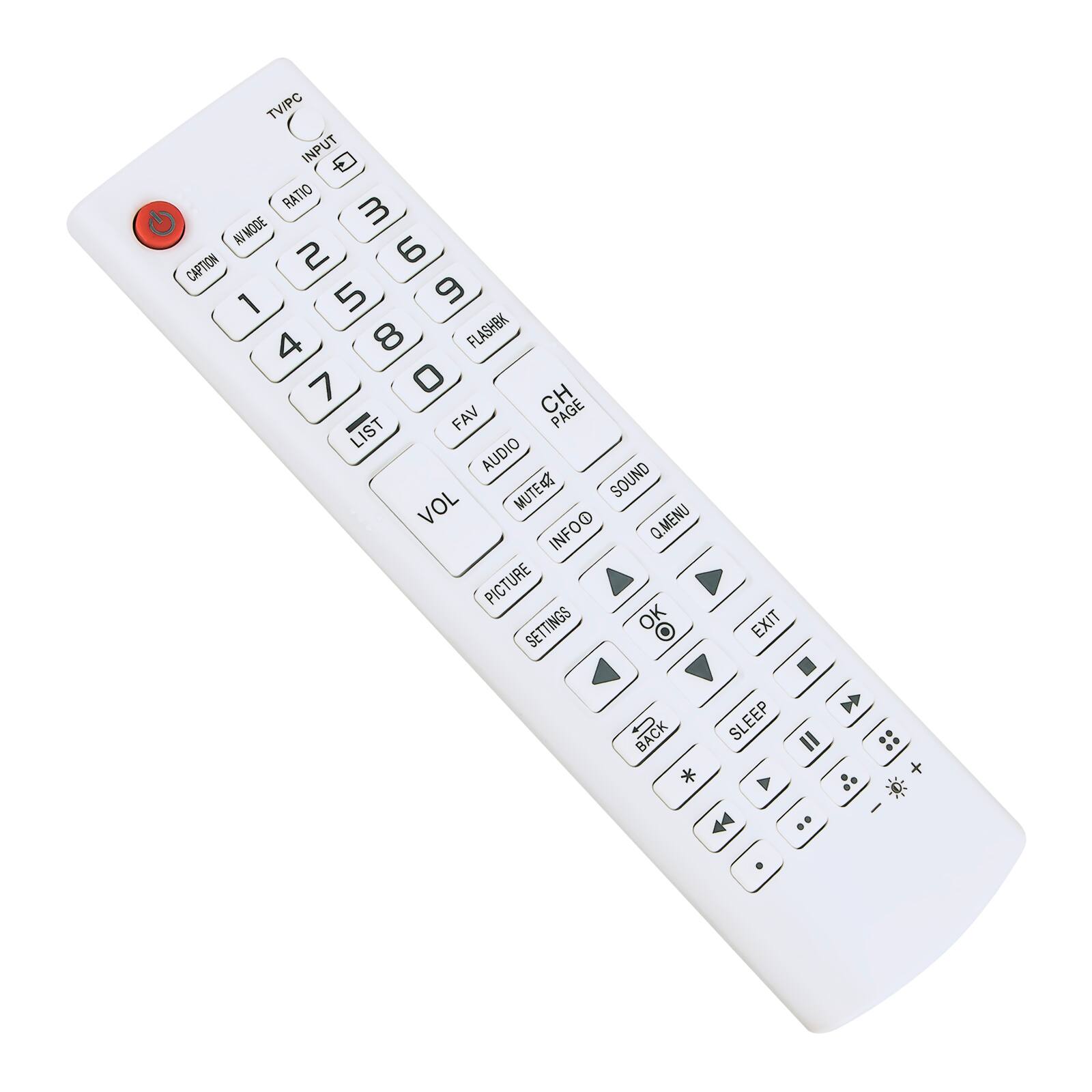 TV/PC INPUT  
RATIO  
AVMODE  
CAPTION  
FLASHBK  
CH PAGE  
LIST  
FAV  
AUDIO  
MUTE  
SOUND  
Q.MENU  
INFO  
PICTURE SETTINGS  
OK  
EXIT  
BACK  
SLEEP  
*  
:  
: