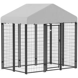 Pawhut - Outdoor Dog Kennel, 5.9'x4'x6' Heavy Duty Welded Wire, Roof, Escape-proof Lock, UV-Resistant Cover, Medium Dogs