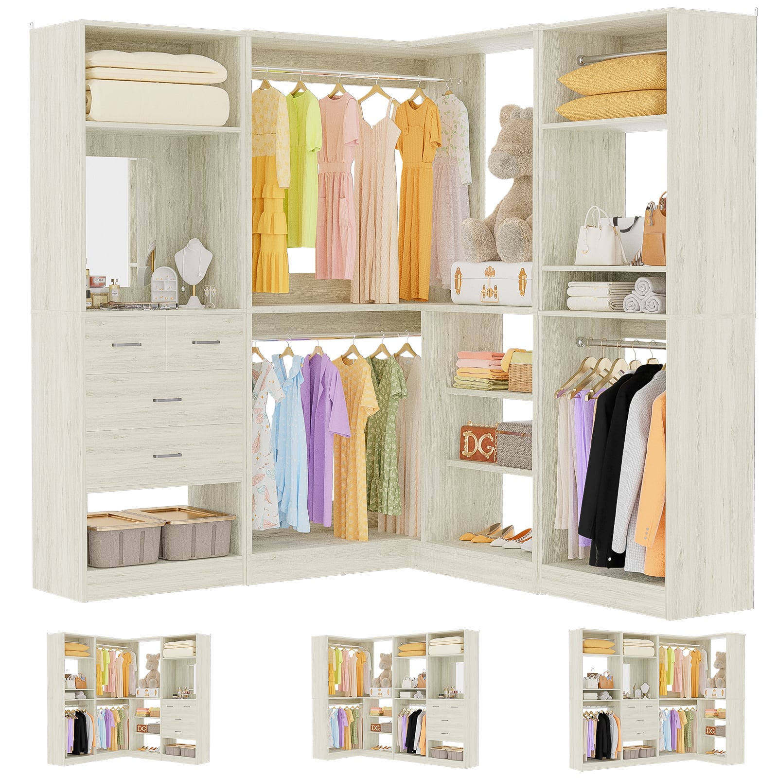Aheaplus - 4.7-6.8 ft Corner Closet System with Drawers & Hanging Area, Modular Storage Solution for Room - Beige Oak price history on PriceWatchPro