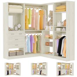 Aheaplus - 4.7-6.8 ft Corner Closet System with Drawers & Hanging Area, Modular Storage Solution for Room - Beige Oak