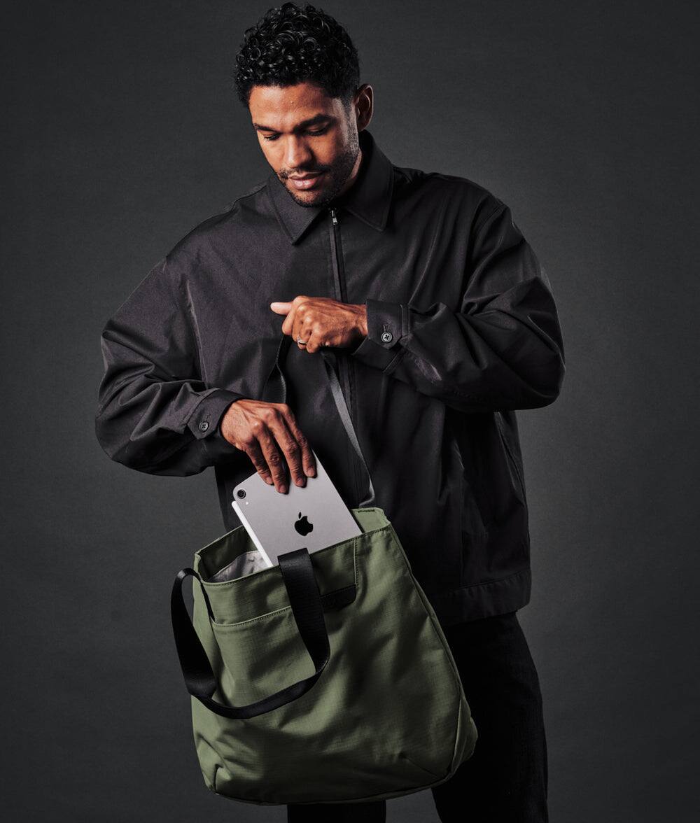 Alt View 1. ALPAKA - Elements Tote Bag 14.5L Weatherproof Foldable Travel Tote with Magnetic Closure - Green/G Axoflux 210D.