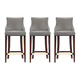 Manhattan Comfort - Shubert Modern Wood Upholstered Barstool - Set of 3 - Dark Taupe