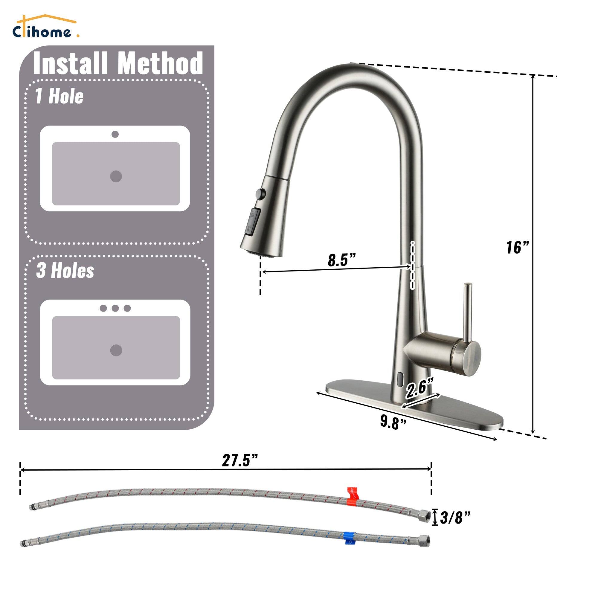 C ihome Install Method 1 Hole 3 Holes 8.5" 16" 2.6" 9.8" 27.5" 3/8"