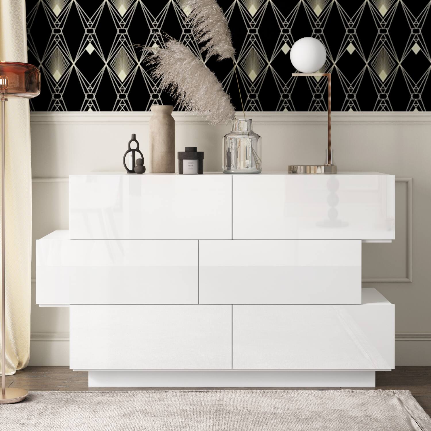 Alt View 5. Famapy - Famapy High - Gloss Storage Cabinet 6-Drawers Dresser with Sleek Sophistication - White.