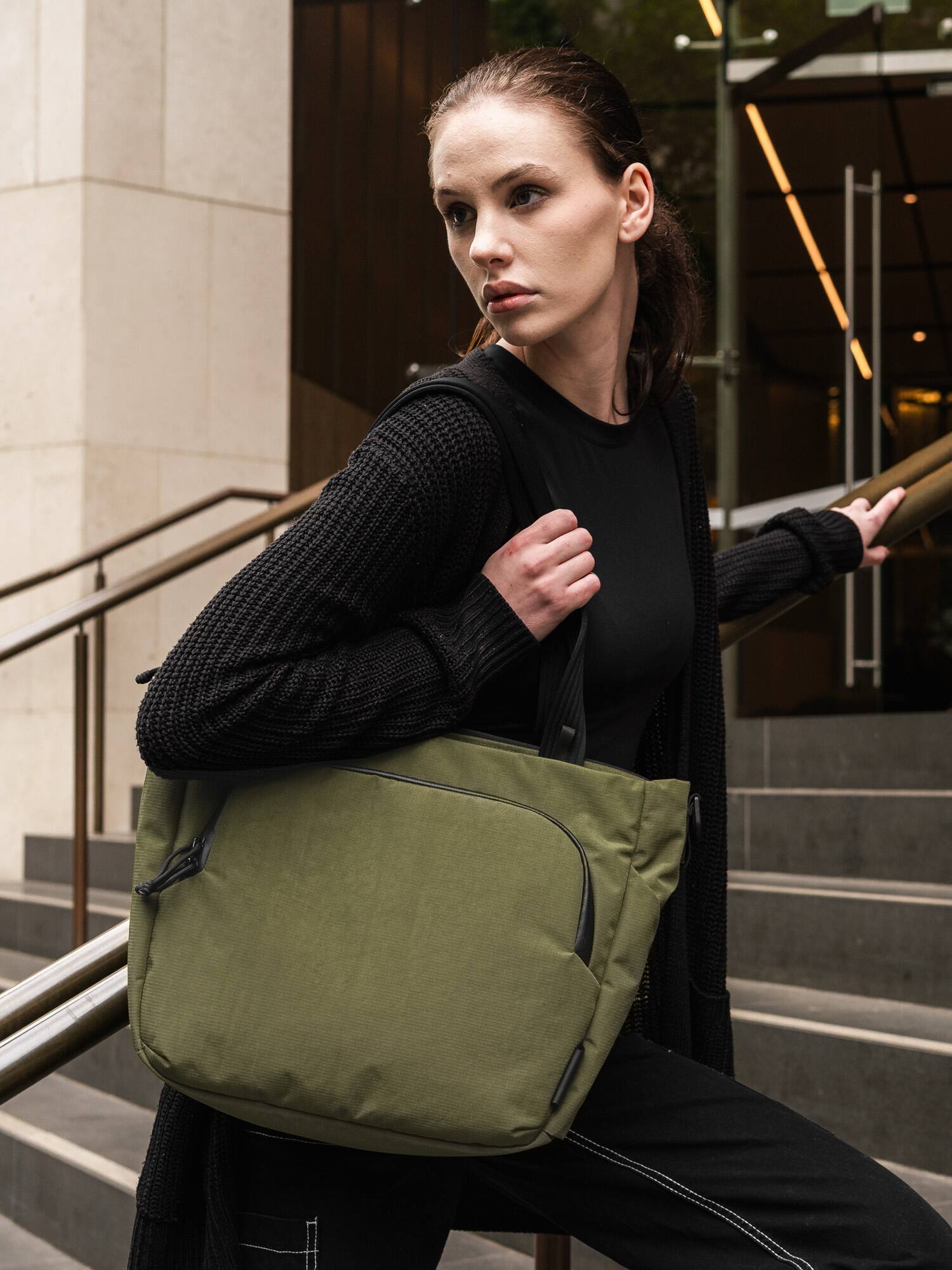 Angle. ALPAKA - Bravo Tote V2 Laptop Tote for Work & Travel, Fits 13” MacBook Pro - Green Axoflux 400D.