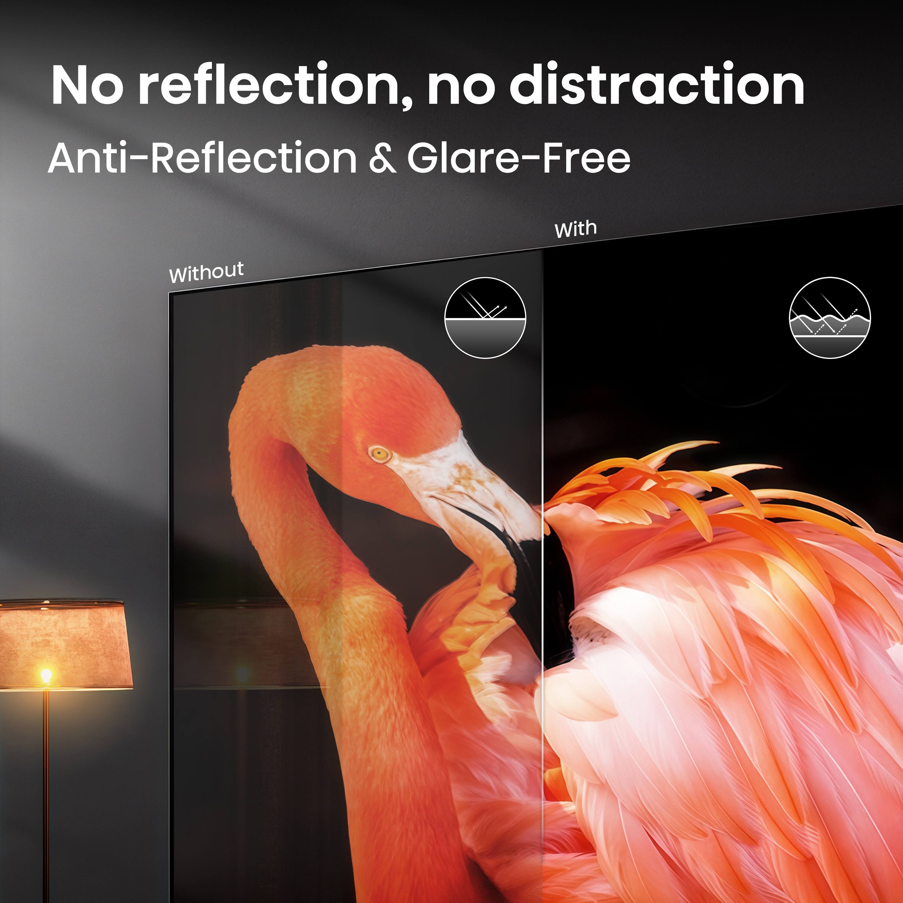 No reflection, no distraction  
Anti-Reflection & Glare-Free  
Without  
With